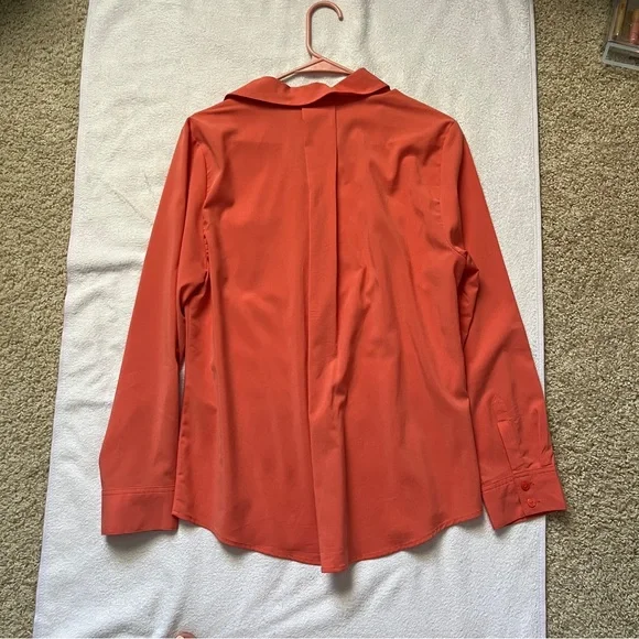 Chico’s Solid Button Down Utility Blouse Coral Modal Dress Shirt Medium - Picture 4 of 7